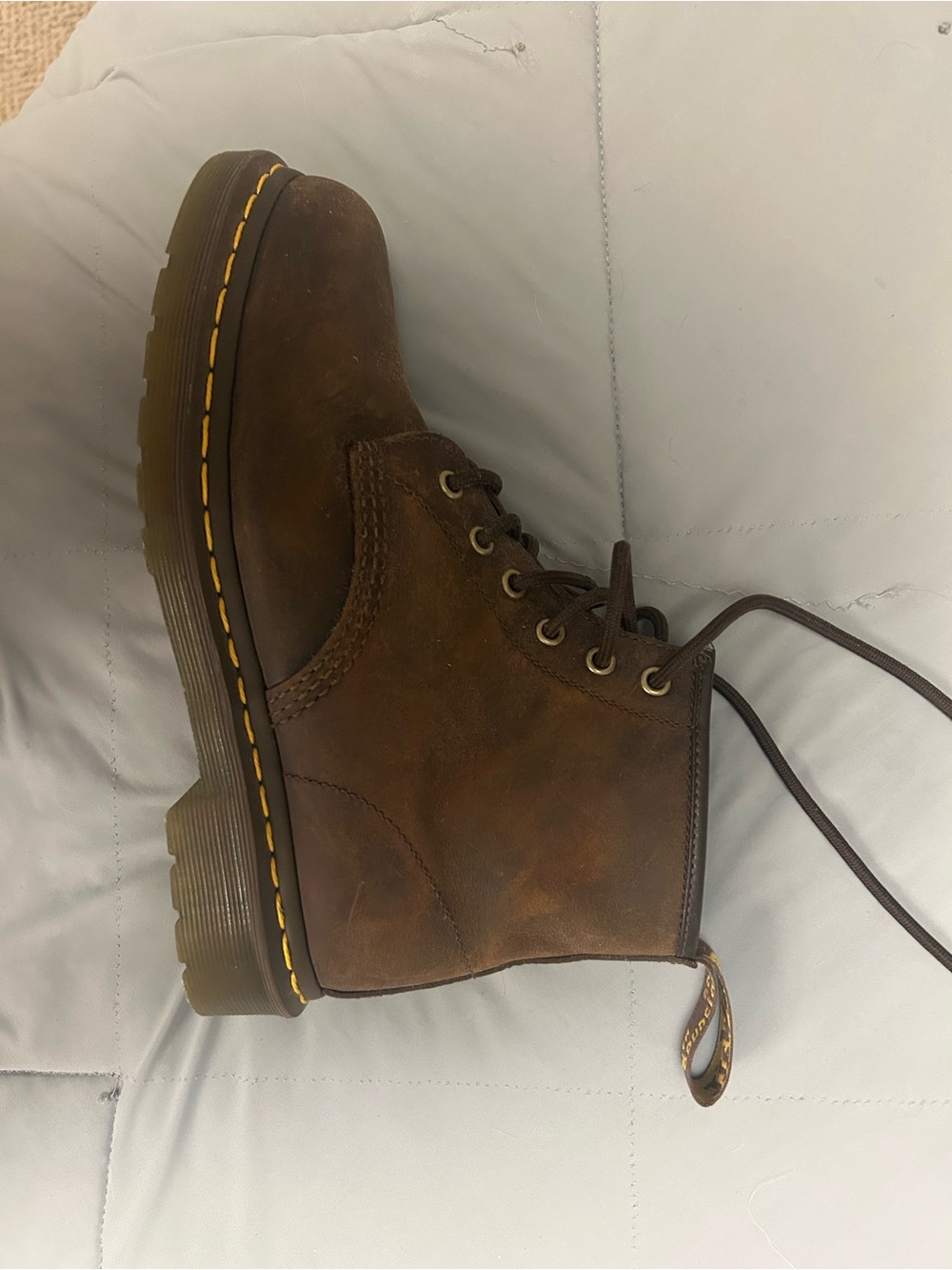 Dr. Martens Brown Lace-Up Leather Ankle Boots with Yellow Stitching